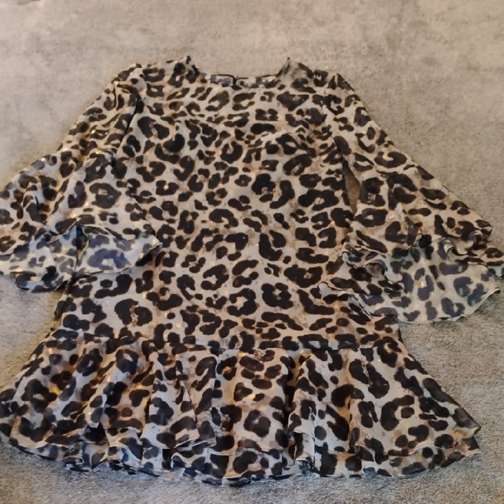 Eliza J Leopard Chiffon Dress With Bell Sleeves